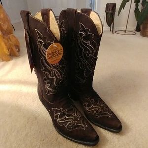Corral Boots R1152 Brown/Black Sequin Inlay Cowboy